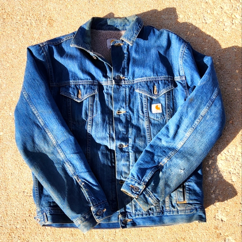 Carhartt Sherpa Lined Blue Denim Jacket Size Large-Tall